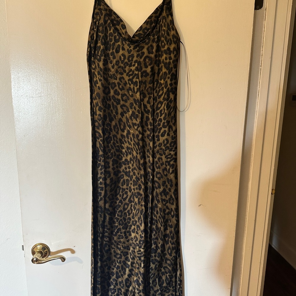 Leopard Print satin Maxi Dress